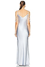self-portrait Satin Flower Maxi Dress in Pale Blue, view 3, click to view large image.