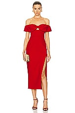self-portrait Crepe Bow Midi Dress in Red, view 1, click to view large image.