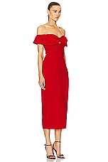 self-portrait Crepe Bow Midi Dress in Red, view 2, click to view large image.