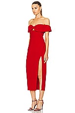 self-portrait Crepe Bow Midi Dress in Red, view 3, click to view large image.