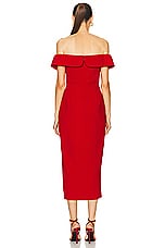 self-portrait Crepe Bow Midi Dress in Red, view 4, click to view large image.