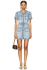 self-portrait Denim Buttoned Mini Dress in Light Blue, view 1, click to view large image.
