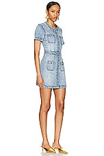self-portrait Denim Buttoned Mini Dress in Light Blue, view 2, click to view large image.