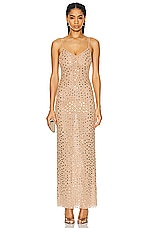 self-portrait Slip Maxi Dress in Gold, view 1, click to view large image.