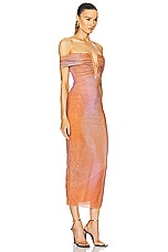 self-portrait Printed Mesh Rhinestone Midi Dress in Orange Print, view 2, click to view large image.
