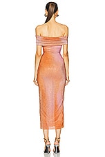 self-portrait Printed Mesh Rhinestone Midi Dress in Orange Print, view 3, click to view large image.