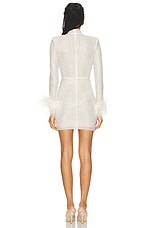 self-portrait Rhinestone Feather Mini Dress in Cream, view 3, click to view large image.