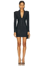 self-portrait Jersey Rhinestone Mini Dress in Black, view 1, click to view large image.