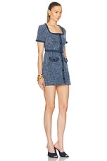 self-portrait Textured Denim Short Sleeve Mini Dress in Blue, view 2, click to view large image.