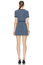 self-portrait Textured Denim Short Sleeve Mini Dress in Blue, view 3, click to view large image.