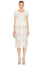 self-portrait Lace Peplum Midi Dress in Cream, view 1, click to view large image.