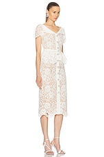 self-portrait Lace Peplum Midi Dress in Cream, view 2, click to view large image.
