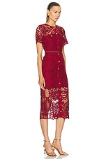 self-portrait Guipure Lace Button Midi Dress in Red, view 2, click to view large image.