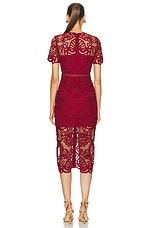 self-portrait Guipure Lace Button Midi Dress in Red, view 3, click to view large image.