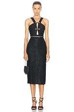 self-portrait Tinsel Boucle Midi Dress in Black, view 1, click to view large image.