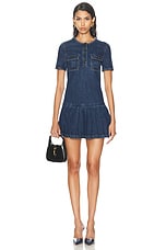 self-portrait Pleated Denim Mini Dress in Blue, view 1, click to view large image.