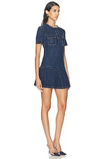 self-portrait Pleated Denim Mini Dress in Blue, view 2, click to view large image.