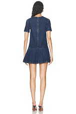 self-portrait Pleated Denim Mini Dress in Blue, view 3, click to view large image.