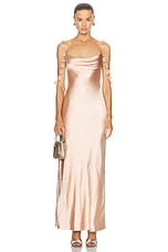 self-portrait Satin Flower Maxi Dress in Beige, view 1, click to view large image.