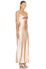 self-portrait Satin Flower Maxi Dress in Beige, view 2, click to view large image.