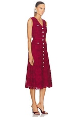 self-portrait Lace Buttoned Midi Dress in Burgundy, view 2, click to view large image.