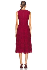 self-portrait Lace Buttoned Midi Dress in Burgundy, view 3, click to view large image.