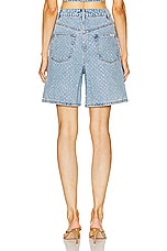 self-portrait Rhinestone Denim Shorts in Light Blue, view 3, click to view large image.