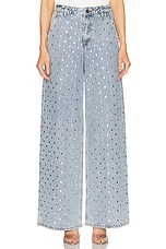 self-portrait Square Rhinestone Wide Leg in Light Blue, view 1, click to view large image.