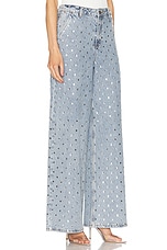 self-portrait Square Rhinestone Wide Leg in Light Blue, view 2, click to view large image.
