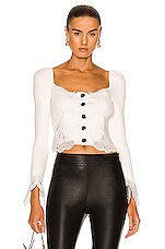 self-portrait Inserted Lace Ribbed Knit Cardigan Top in White | FWRD