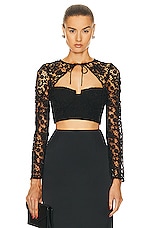 self-portrait Lace Tie Neck Crop Top in Black, view 1, click to view large image.