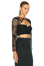 self-portrait Lace Tie Neck Crop Top in Black, view 2, click to view large image.