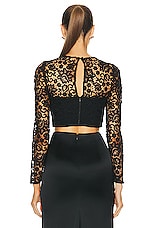 self-portrait Lace Tie Neck Crop Top in Black, view 3, click to view large image.