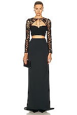 self-portrait Lace Tie Neck Crop Top in Black, view 4, click to view large image.