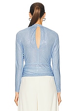 self-portrait Rhinestone Mesh Top in Light Blue, view 3, click to view large image.