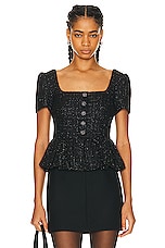 self-portrait Boucle Peplum Top in Black, view 1, click to view large image.