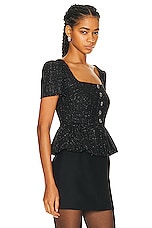 self-portrait Boucle Peplum Top in Black, view 2, click to view large image.