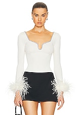 self-portrait Knit Feather Top in Off White, view 1, click to view large image.