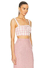 self-portrait Check Boucle Crop Top in Pink, view 2, click to view large image.