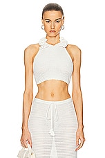 self-portrait Crochet Crop Top in White, view 1, click to view large image.