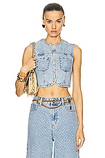 self-portrait Rhinestone Denim Crop Top in Light Blue, view 1, click to view large image.