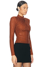 self-portrait Rhinestone Mesh Top in Brown, view 2, click to view large image.