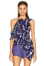 SELF PORTRAIT フクルスカト PF25034PBL BLUE Denim Frill One Shoulder Top – self-portrait-US