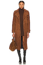 SPRWMN Suede Trench Coat in Dark Cognac, view 1, click to view large image.