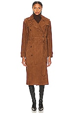 SPRWMN Suede Trench Coat in Dark Cognac, view 2, click to view large image.