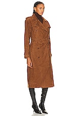 SPRWMN Suede Trench Coat in Dark Cognac, view 3, click to view large image.