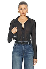 SPRWMN Mesh Knit Button Up Top in Black, view 1, click to view large image.
