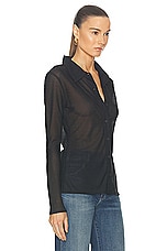 SPRWMN Mesh Knit Button Up Top in Black, view 2, click to view large image.