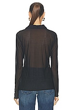 SPRWMN Mesh Knit Button Up Top in Black, view 3, click to view large image.