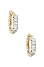STONE AND STRAND Up and Down Baguette Diamond Huggie Earrings in Gold & Diamond, view 1, click to view large image.